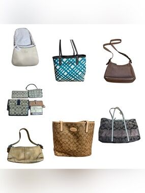 Coach Assorted Signature and Leather Totes in Tan, Brown, Black, Blue